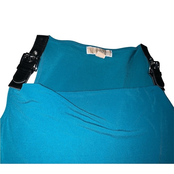 Michael Kors Small Y2K 2000 Turquoise Dress w/ drape neck and belt buckle straps - Picture 2 of 8